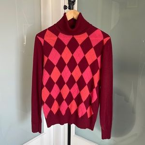 Joe Fresh Argyle Fitted Turtle-Neck Sweater - Small